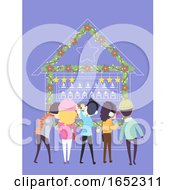 Poster, Art Print Of People Christmas Market Back Illustration