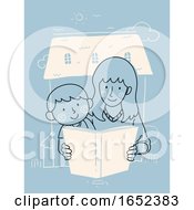 Poster, Art Print Of Kid Boy Mom Child Raising Home Read Illustration