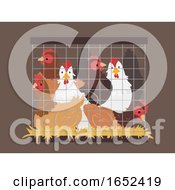Chicken Crowded Cage Illustration