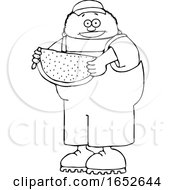 Poster, Art Print Of Cartoon Black And White Boy Holding Watermelon
