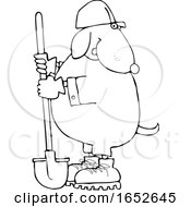 Poster, Art Print Of Cartoon Black And White Dog Worker With A Shovel