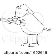 Poster, Art Print Of Cartoon Black And White Dog Using A Ruler