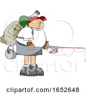 Poster, Art Print Of Cartoon Man Wearing A Backpack With Fishing Gear