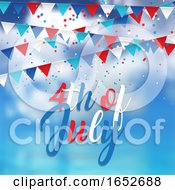 4th July Design With Confetti And Pennants On Blue Sky Background