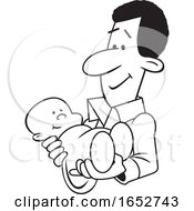 Poster, Art Print Of Cartoon Lineart Proud Black Father Holding His Baby