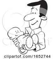 Poster, Art Print Of Cartoon Proud Black And White Father Holding His Baby