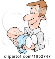 Poster, Art Print Of Cartoon Proud White Father Holding His Baby Boy