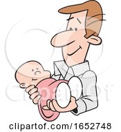 Poster, Art Print Of Cartoon Proud White Father Holding His Baby Girl