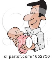 Poster, Art Print Of Cartoon Proud Hispanic Father Holding His Baby Girl