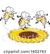Poster, Art Print Of Cartoon Honey Bees Over A Flower
