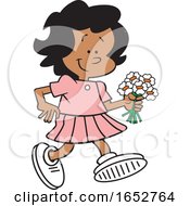 Poster, Art Print Of Cartoon Black Girl Walking With Flowers