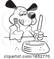 Cartoon Black And White Hungry Dog Ready To Eat