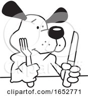 Poster, Art Print Of Cartoon Black And White Hungry Dog With Silverware