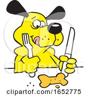 Poster, Art Print Of Cartoon Dog Ready To Eat A Biscuit With Cutlery