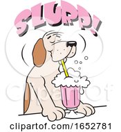 Cartoon Happy Dog At A Soda Fountain Under Slurp Text
