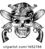 Poster, Art Print Of Skull In Cowboy Sheriff Hat With Pistols