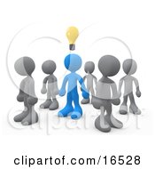 One Blue Person In A Group Of Gray People Thinking Up A Creative Idea With A Lightbulb Over His Head Clipart Illustration Graphic by 3poD #COLLC16528-0033