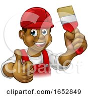 Cartoon Happy Black Male Painter Holding Up A Brush And Giving A Thumb Up