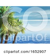 Poster, Art Print Of 3d Palm Trees Against A Blue Ocean Landscape