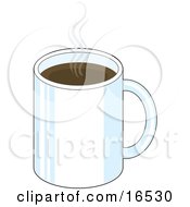 White Mug Of Steaming Hot Coffee In A Cafe