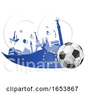 Poster, Art Print Of European Flag Soccer Ball And Icon Background
