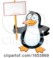 Poster, Art Print Of Cartoon Penguin Holding A Blank Sign