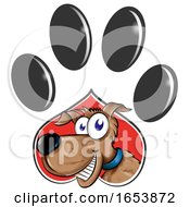 Cartoon Dog Emerging From A Paw Print
