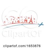 Poster, Art Print Of Airplane With A Trail Of French Travel Icons