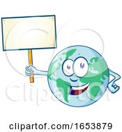Poster, Art Print Of Cartoon Happy Earth Mascot Holding A Blank Sign