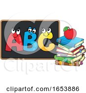 Poster, Art Print Of Cartoon Apple And Books And Abc On A Blackboard