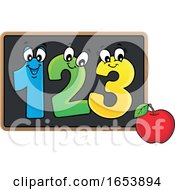 Poster, Art Print Of Cartoon Apple And Numbers On A Blackboard