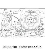 Poster, Art Print Of Black And White Fairy Tale Princess In A Carriage Near A Castle