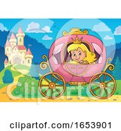 Fairy Tale Princess In A Carriage Near A Castle