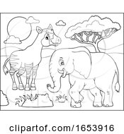 Poster, Art Print Of Black And White Elephant And Okapi