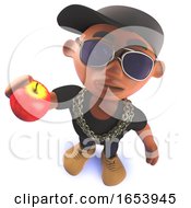 Black Cartoon Hiphop Rapper Character In 3d Eating An Apple