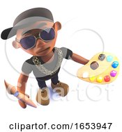 3d Black African Hiphop Rapper Cartoon Character With Paint Brush And Palette