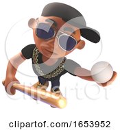 Black African American Hiphop Rap Artist Holding A Baseball Bat And Ball by Steve Young