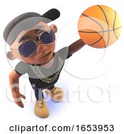 Cartoon Black Hiphop Rap Artist Playing Basketball