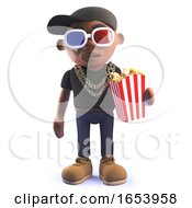 Black Hip Hop Rapper Cartoon Character In 3d Wearing 3d Glasses And Eating Popcorn