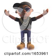 Black Hip Hop Rap Singer Cartoon Character In 3d With His Arms In The Air