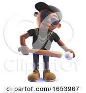 3d Cartoon Black African American Hiphop Rapper In 3d With Baseball Bat And Ball