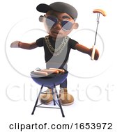 Cartoon 3d African American Hiphop Rapper Cooking A Bbq Barbecue