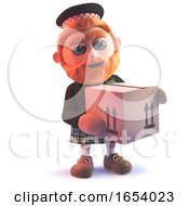 Scotsman In Kilt Delivering A Cardboard Box Parcel In 3d by Steve Young