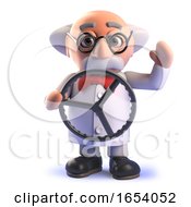 3d Mad Scientist Cartoon Character With A Steering Wheel
