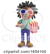 African Rastafarian Man In 3d Eating Popcorn And Wearing 3d Glasses