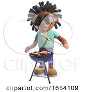 Black African Male Character In 3d Cooking A Barbecue Bbq