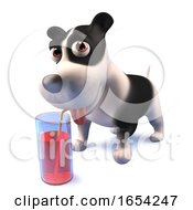 Black And White Puppy Dog Drinking Juice From A Glass 3d Illustration by Steve Young