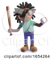 Black African Character In 3d Holding A Baseball Bat And Ball by Steve Young