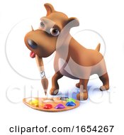 Cute Puppy Dog In 3d Playing With A Paintbrush And Palette by Steve Young
