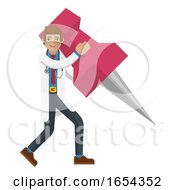Doctor Man Holding Thumb Tack Pin Mascot Concept
